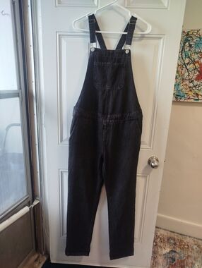 Black Denim Maternity Jumpsuit